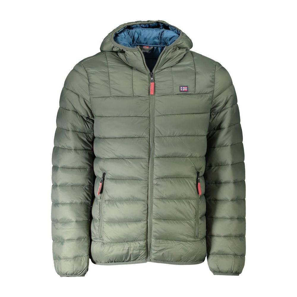 Norway 1963 green polyamide men's jacket with hood, zip, and Norway logo. Functional pockets, durable and stylish outerwear.
