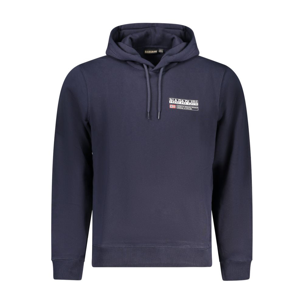 Napapijri blue cotton sweater with long sleeves, featuring a printed logo on the front. Regular fit hoodie style sweatshirt.