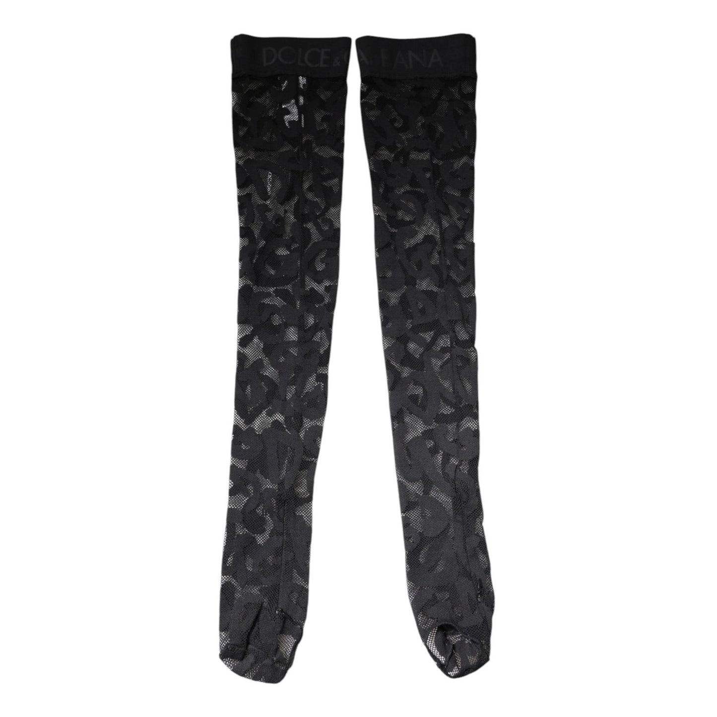Dolce & Gabbana Black Floral Lace Cotton Stretch Stockings Socks