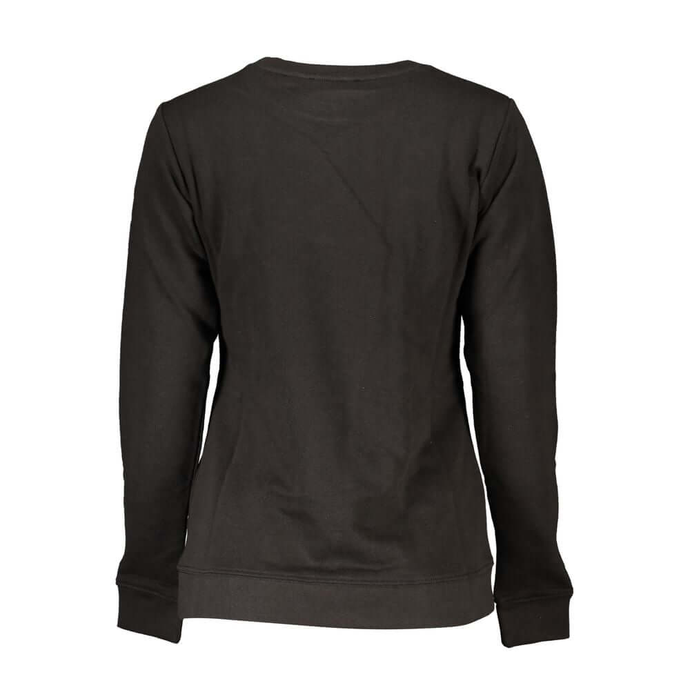 Back view of Cavalli Class black cotton sweatshirt, long-sleeved, brushed, crew neck, with logo embroidery.
