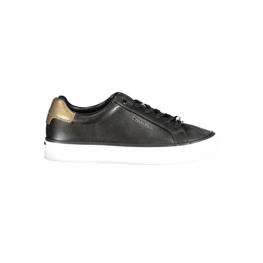 Calvin Klein black polyester sneaker with laces, contrast details, and logo print.