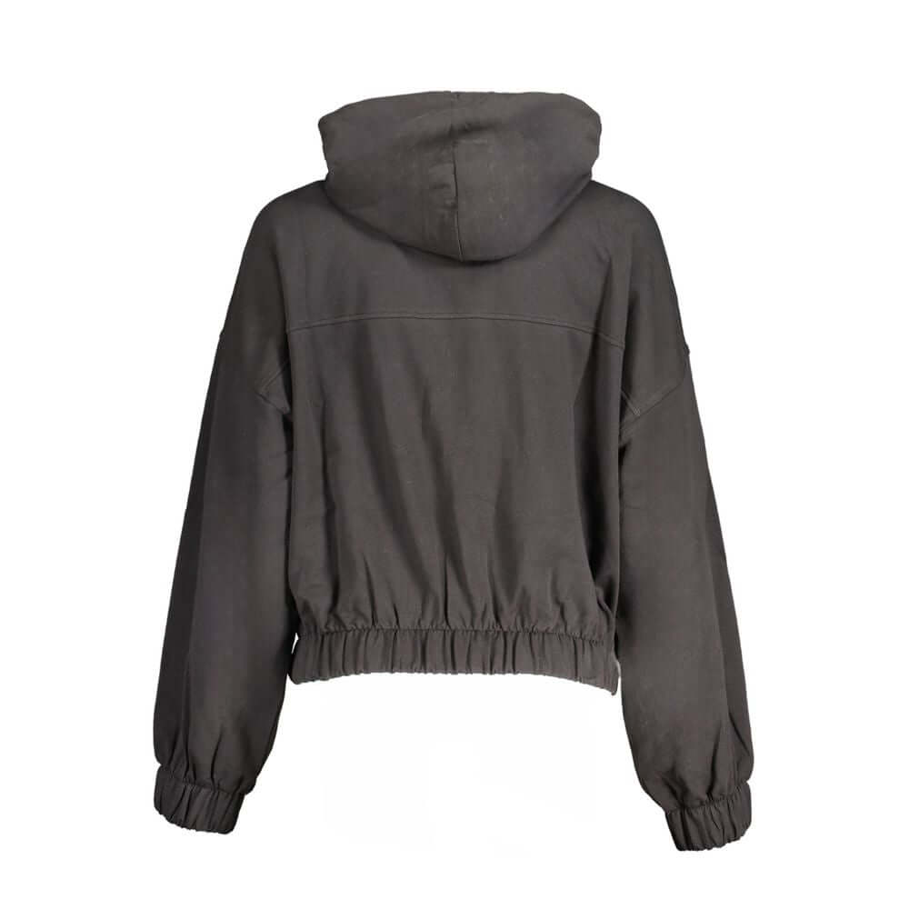 Tommy Hilfiger black cotton sweater with hood, elastic waist, and logo embroidery, made from 95% regenerative cotton.