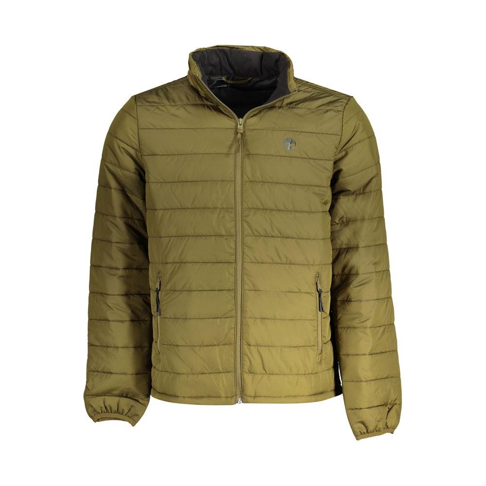 Timberland green polyester sports jacket with zip, logo, 2 external and 2 internal pockets, made of 100% recycled nylon, ideal for mid-season.