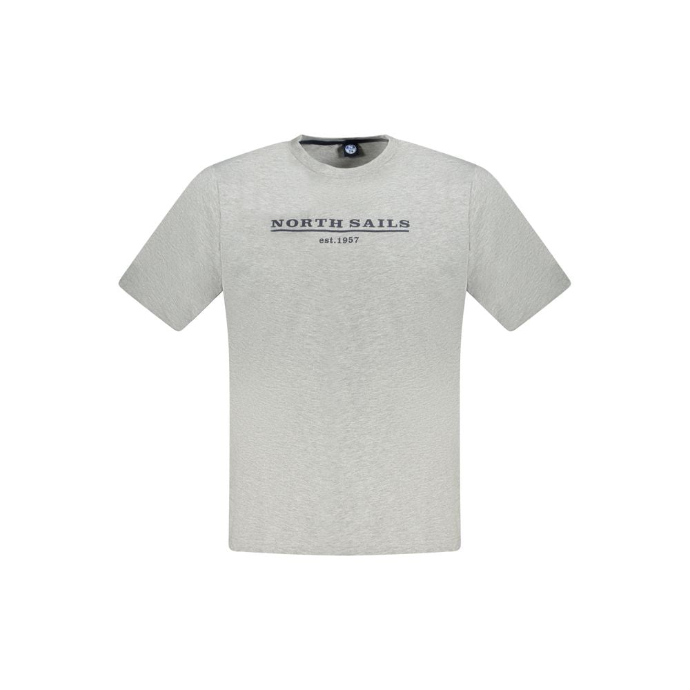 North Sails Gray Cotton Men’s T-Shirt with Logo Print, Short Sleeve, Crew Neck, Casual Wear