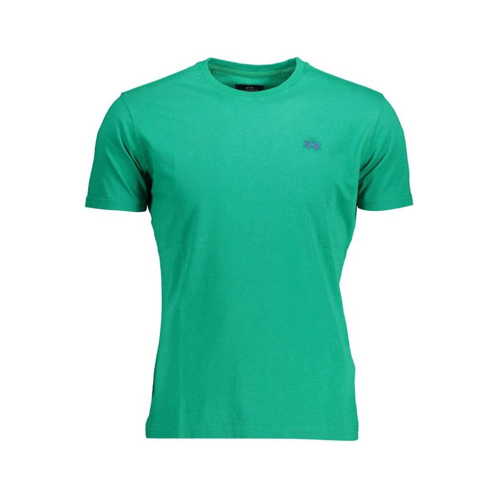 La Martina green cotton men's T-shirt with short sleeves and embroidered logo, perfect for casual wear.