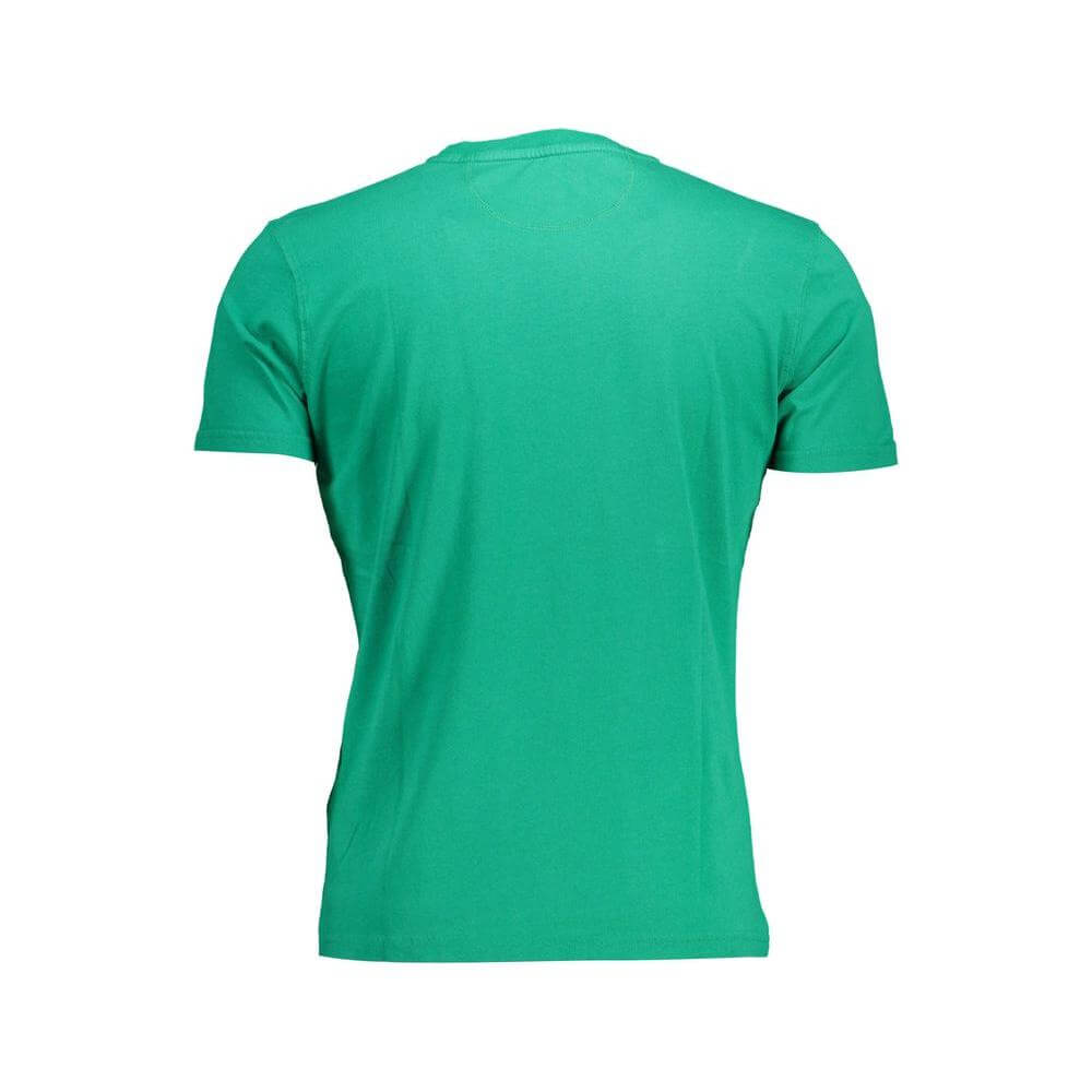 Back view of La Martina green cotton men’s T-shirt showcasing short sleeves and regular fit.