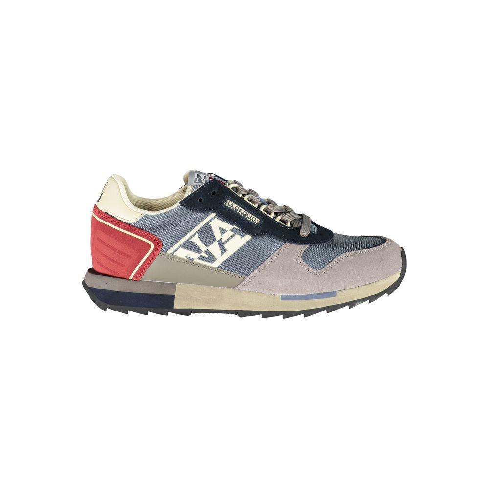 Napapijri gray leather men's sneaker with contrast details and logo, ideal for modern style and performance.