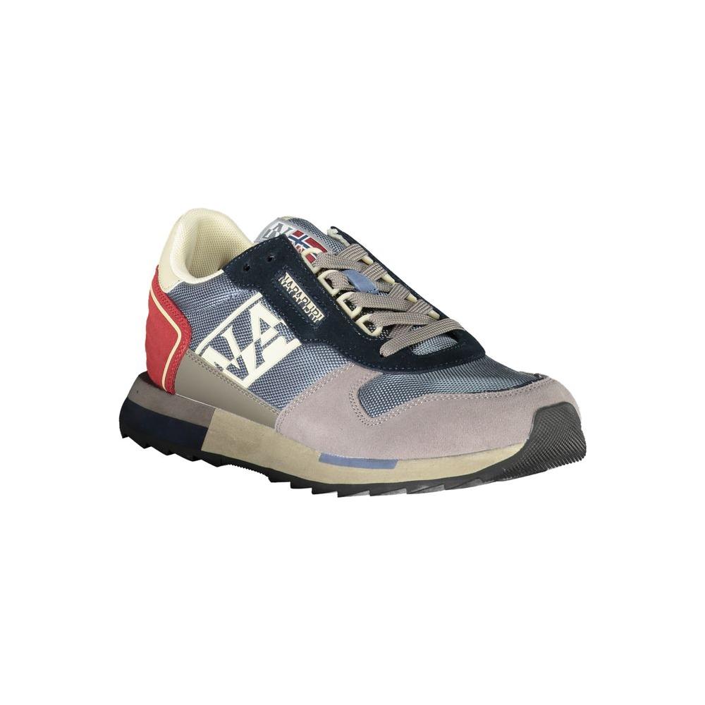 Napapijri gray leather men's sneaker with logo and contrast details featuring polyester blend, ideal for modern style and versatility.