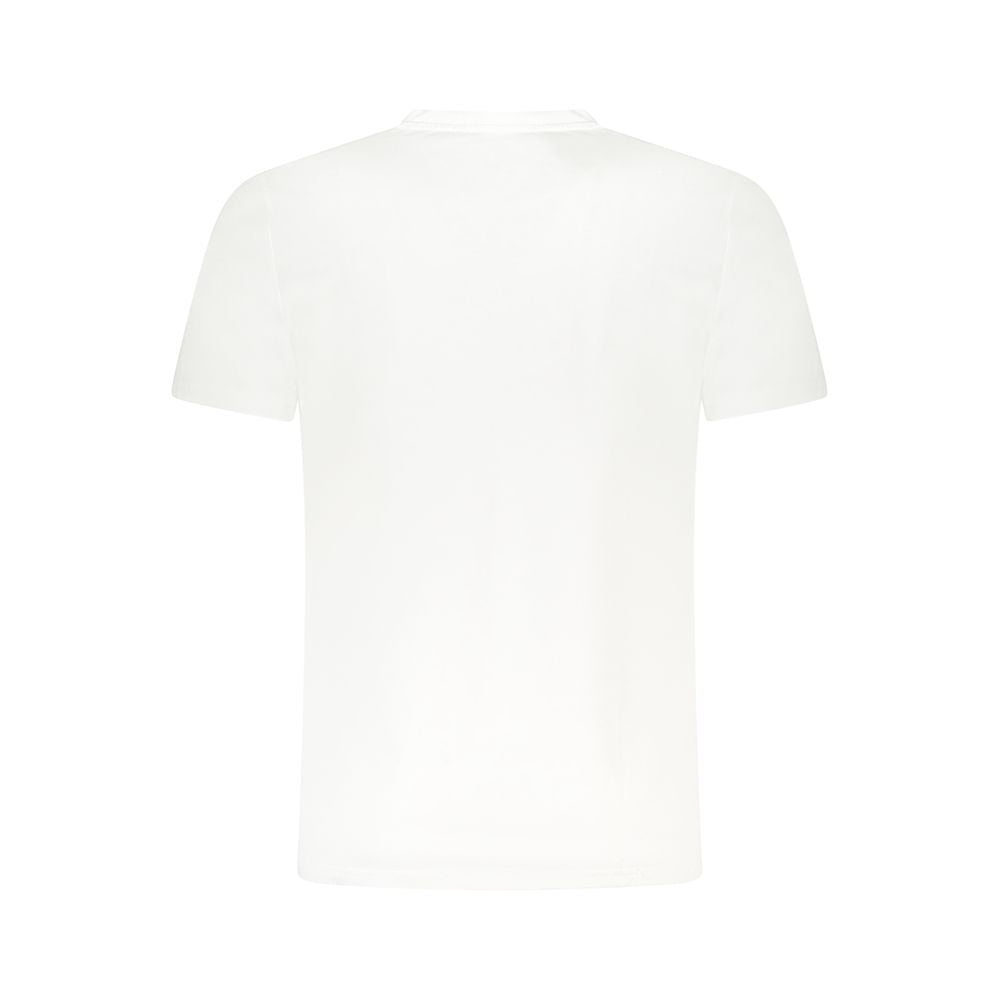 Back view of Cavalli Class white cotton men's T-shirt with short sleeves showing simple elegance and premium fabric quality.