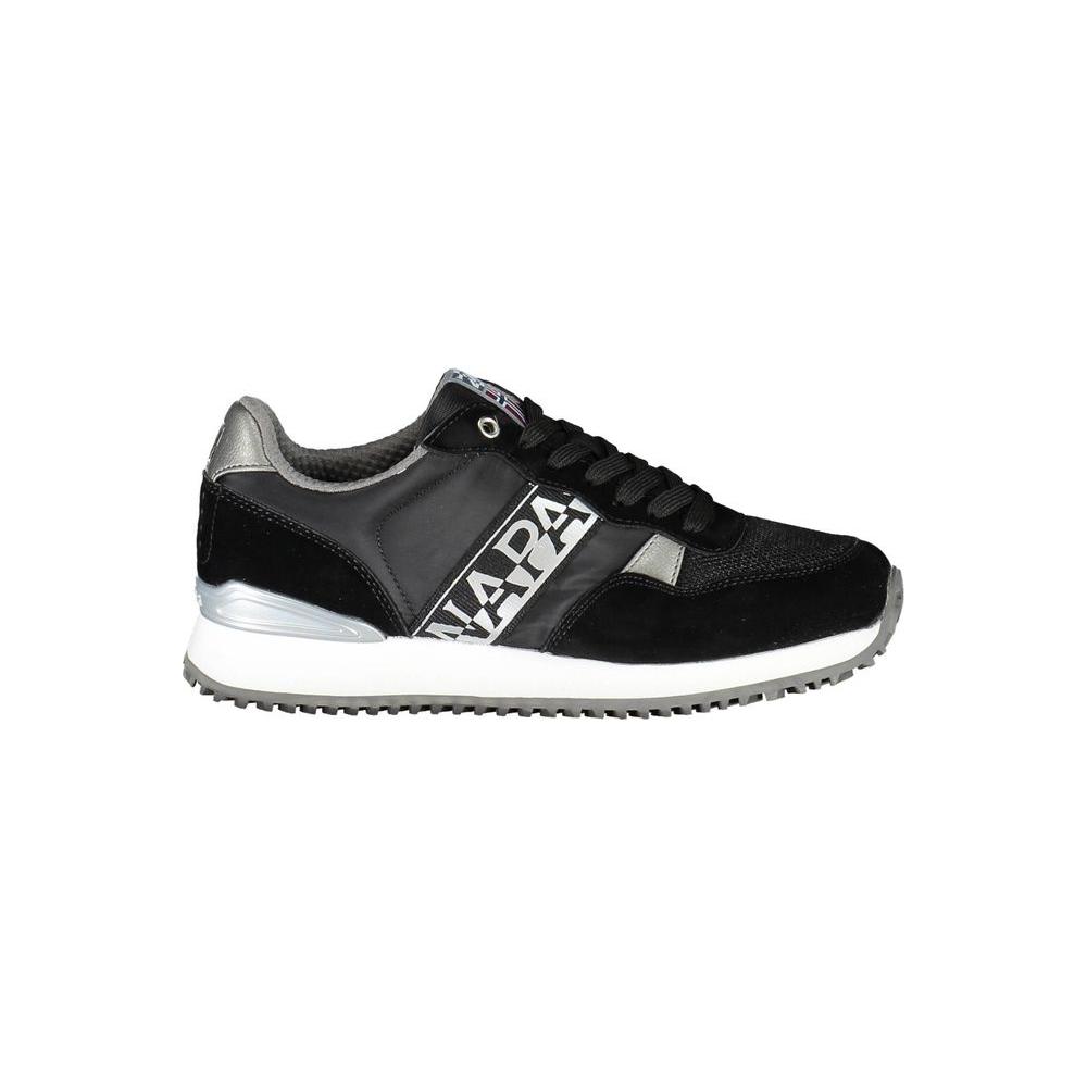 Napapijri Black Polyester Women's Sneaker with contrasting details and prominent logo on side, elegant and sporty design.