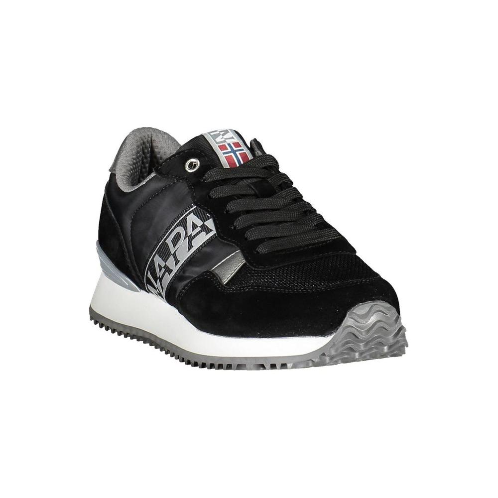 Napapijri black women's sneaker in polyester with contrasting details and logo, featuring extra laces for versatility and sporty elegance.