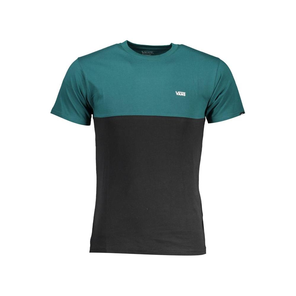 Vans green cotton men's t-shirt with contrasting black panel and iconic logo, perfect for casual streetwear style.