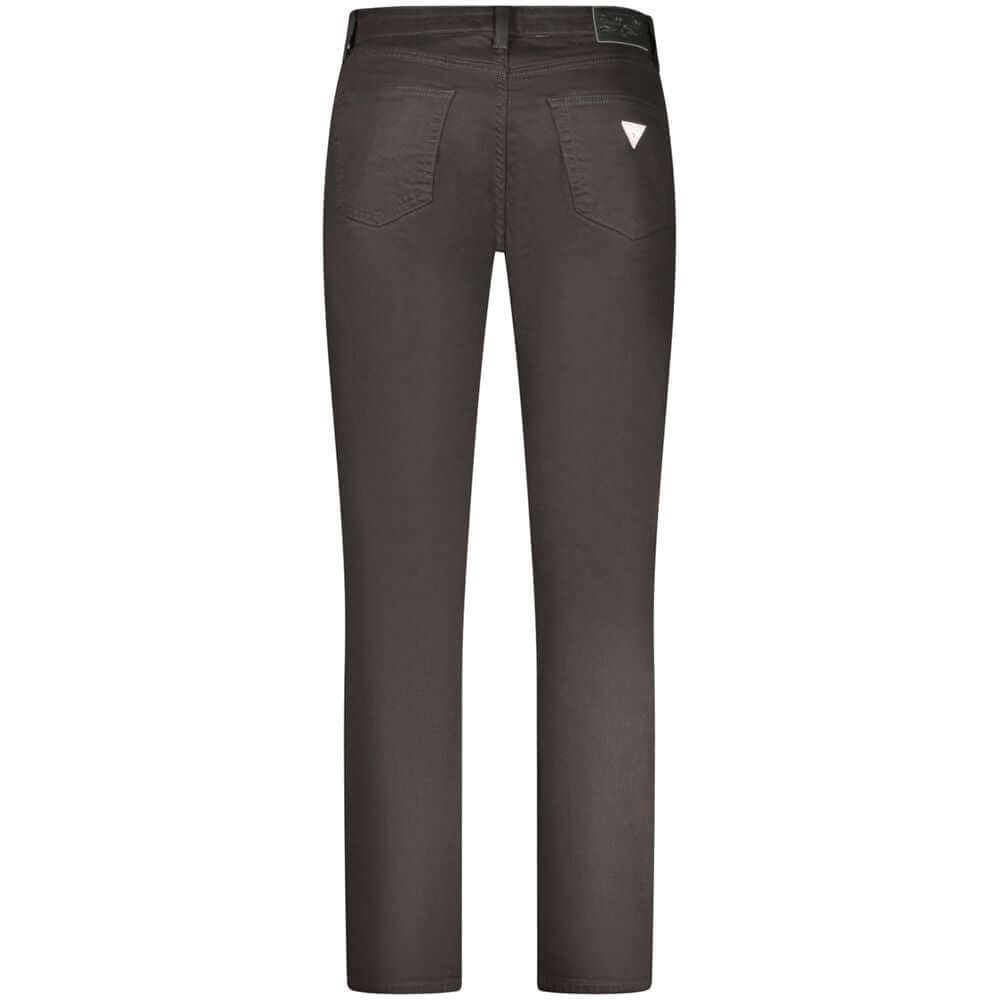 Back view of Guess black slim fit men's jeans with iconic logo and 5-pocket design, crafted from cotton blend.