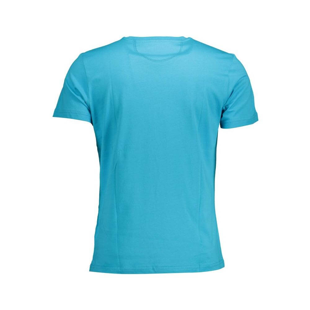 La Martina blue cotton men's T-shirt with crew neck and short sleeves, showcasing elegant design and premium comfort.