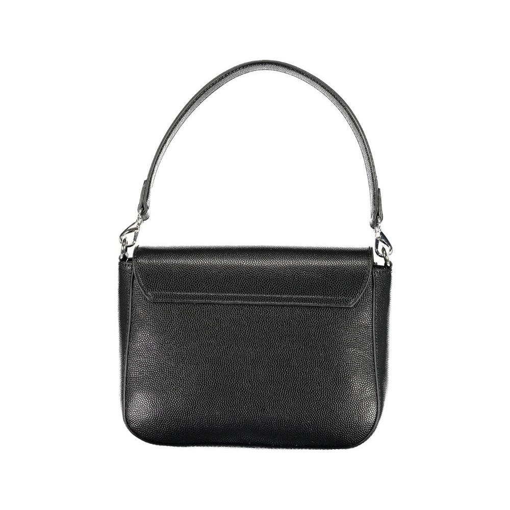 Valentino Bags black polyethylene handbag with removable shoulder handle, chain strap, inside pocket, and zip closure.