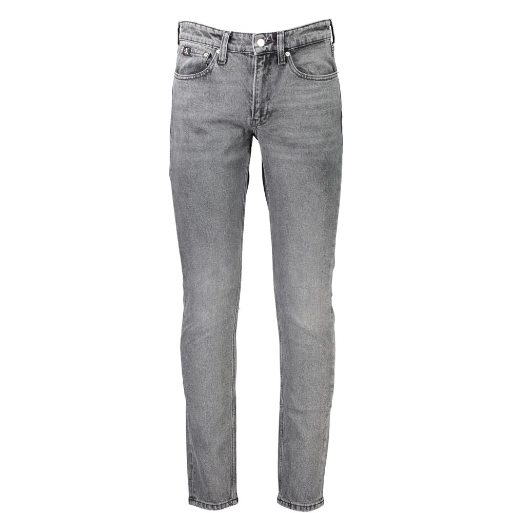 Calvin Klein Gray Cotton Men's Slim Taper Jeans with Recycled Cotton and Five-Pocket Design