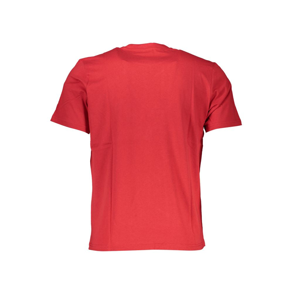 Back view of North Sails red cotton T-shirt, short-sleeved with crew neck and logo print, perfect for casual wear.