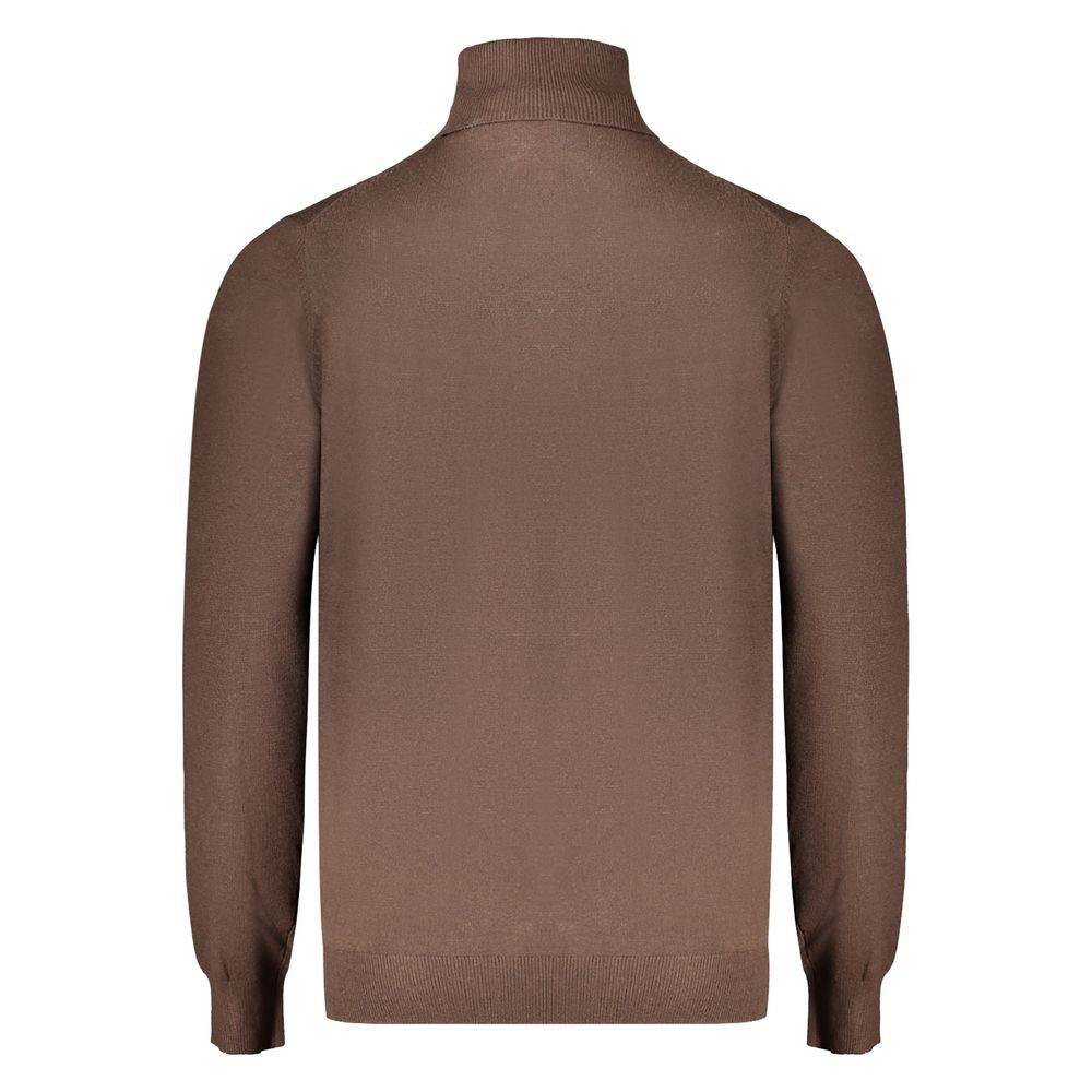 Norway 1963 brown polyester sweater, long-sleeved turtleneck with embroidery and logo, classic and stylish.