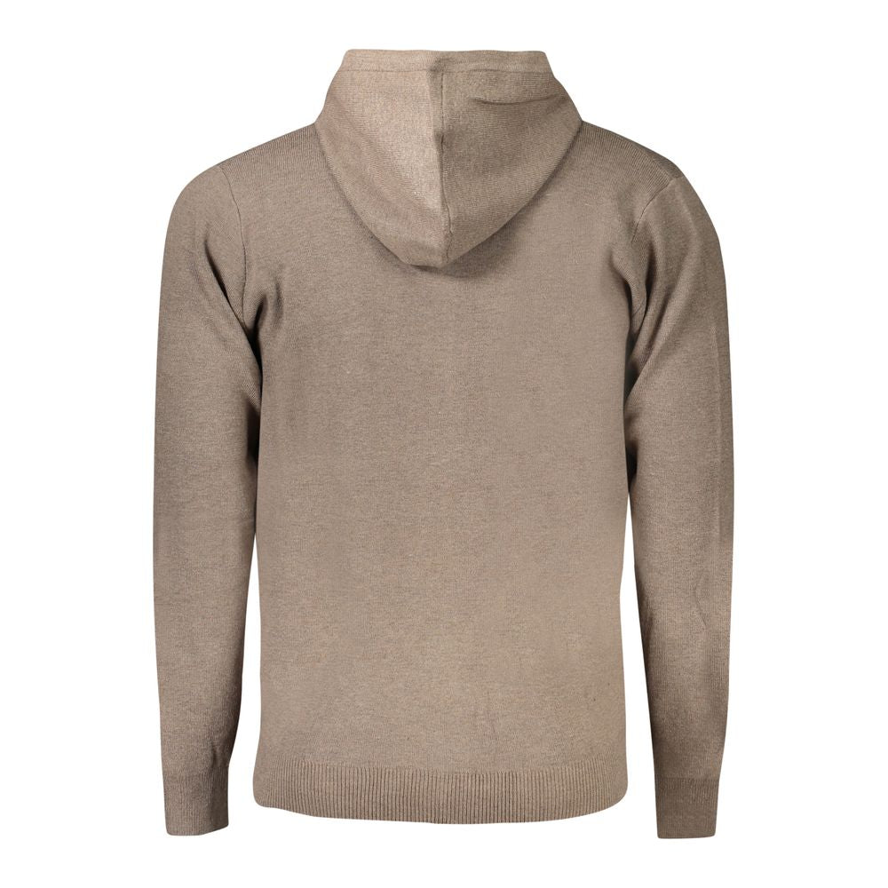 Rear view of Norway 1963 brown polyamide men's cardigan with hood, showcasing timeless style and high-quality craftsmanship.