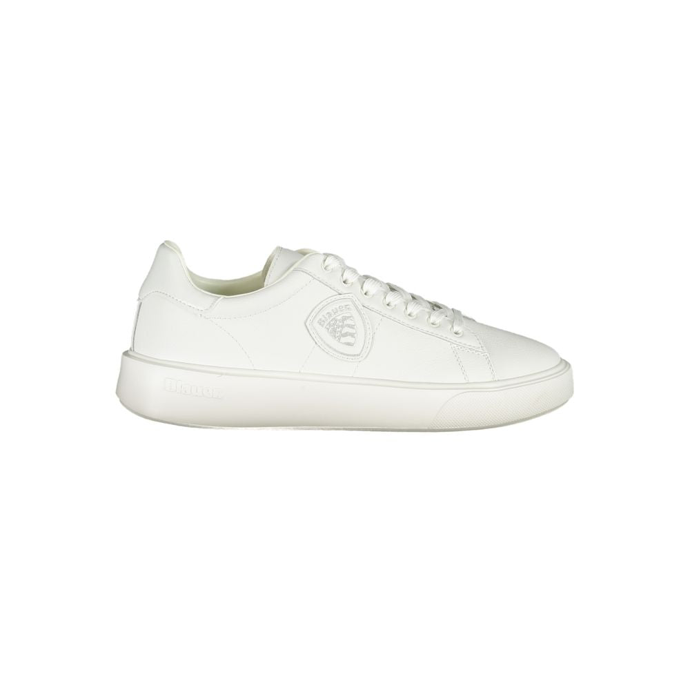 Blauer white leather men's sneaker with bold design and iconic logo, perfect for modern street style fashion and comfort.
