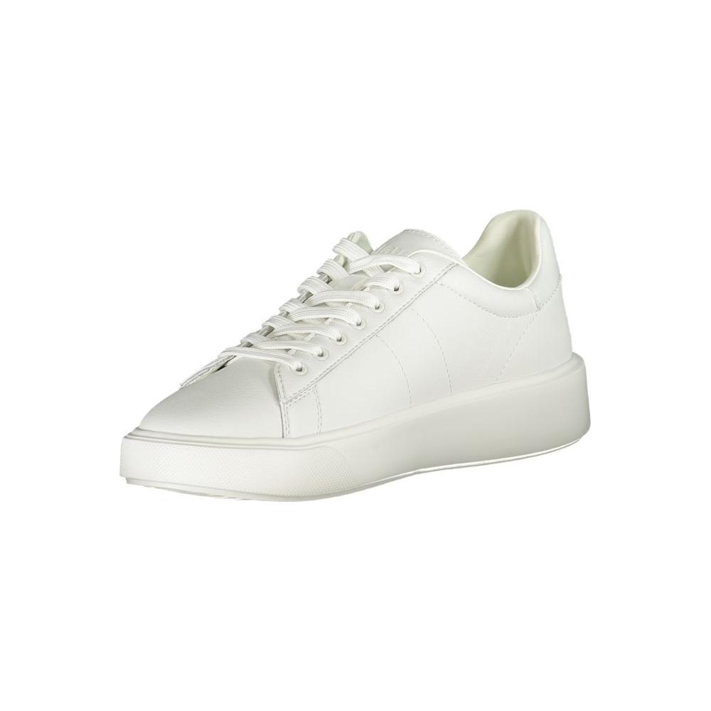 Blauer white leather men's sneaker, bold street style with sleek design, perfect for trendsetters, featuring iconic logo and comfort.