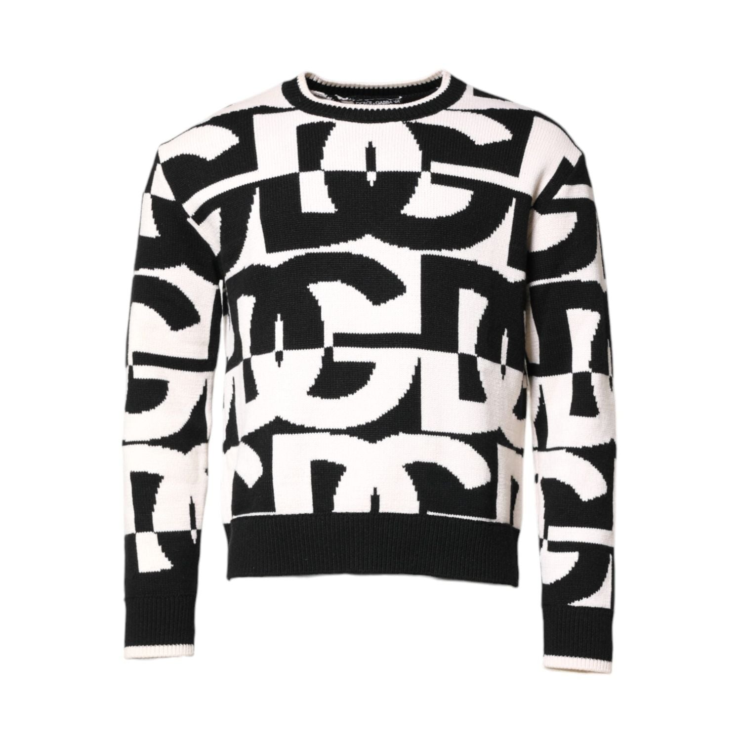 Dolce & Gabbana Black White Knit Logo Print Pullover Sweater