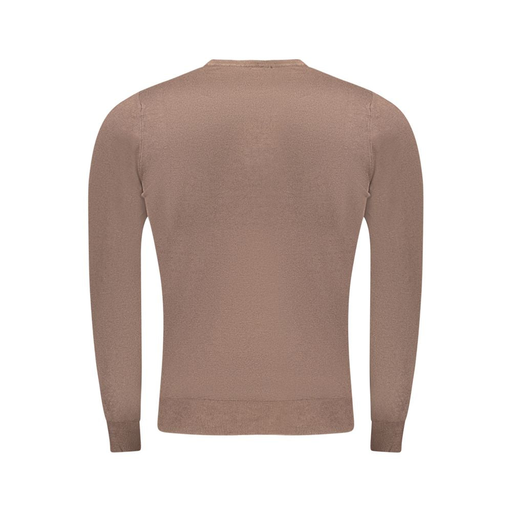 Cavalli Class Brown Viscose Men Sweater showcasing the back, featuring long sleeves and rich brown hue for elegant style.