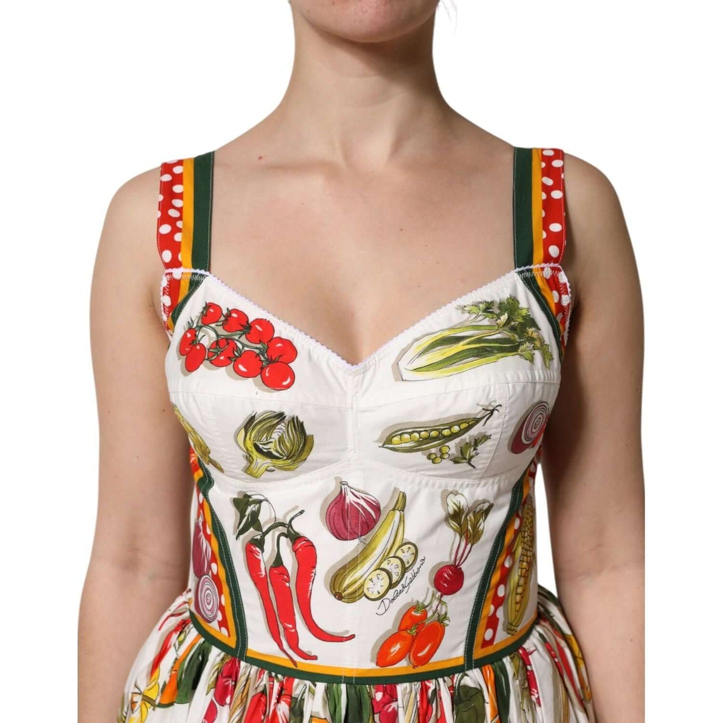 Dolce & GabbanaDolce & Gabbana White Vegetables Sleeveless A-line Dress1728,67345645728,Dolce & Gabbana,Dresses - Women - Clothing,IT36|XXS,IT38 | XS,IT40|S,IT42|M,IT46|XL,IT50|3XL,Material: 100% Cotton,New with tags,White,Women