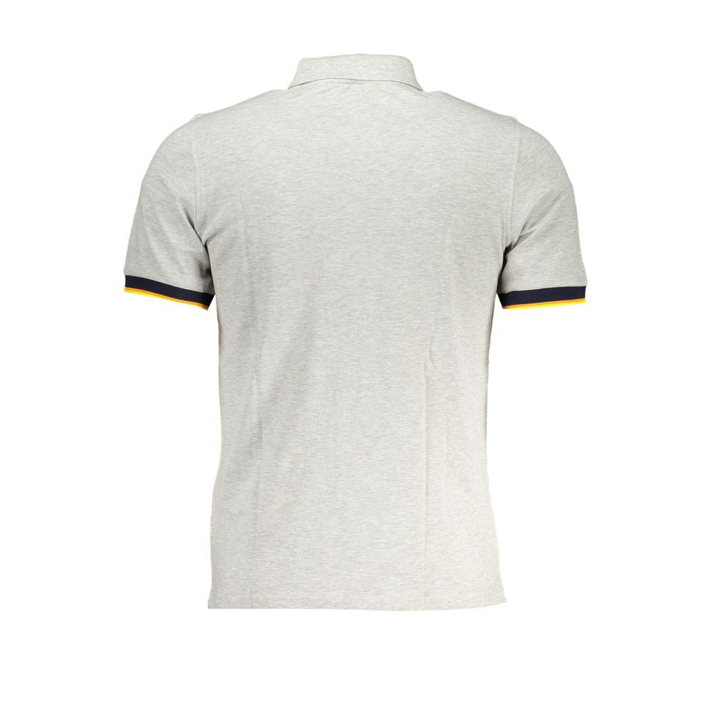 Back view of K-WAY gray cotton men's polo shirt with contrasting sleeve details, showcasing modern design and stylish fit.