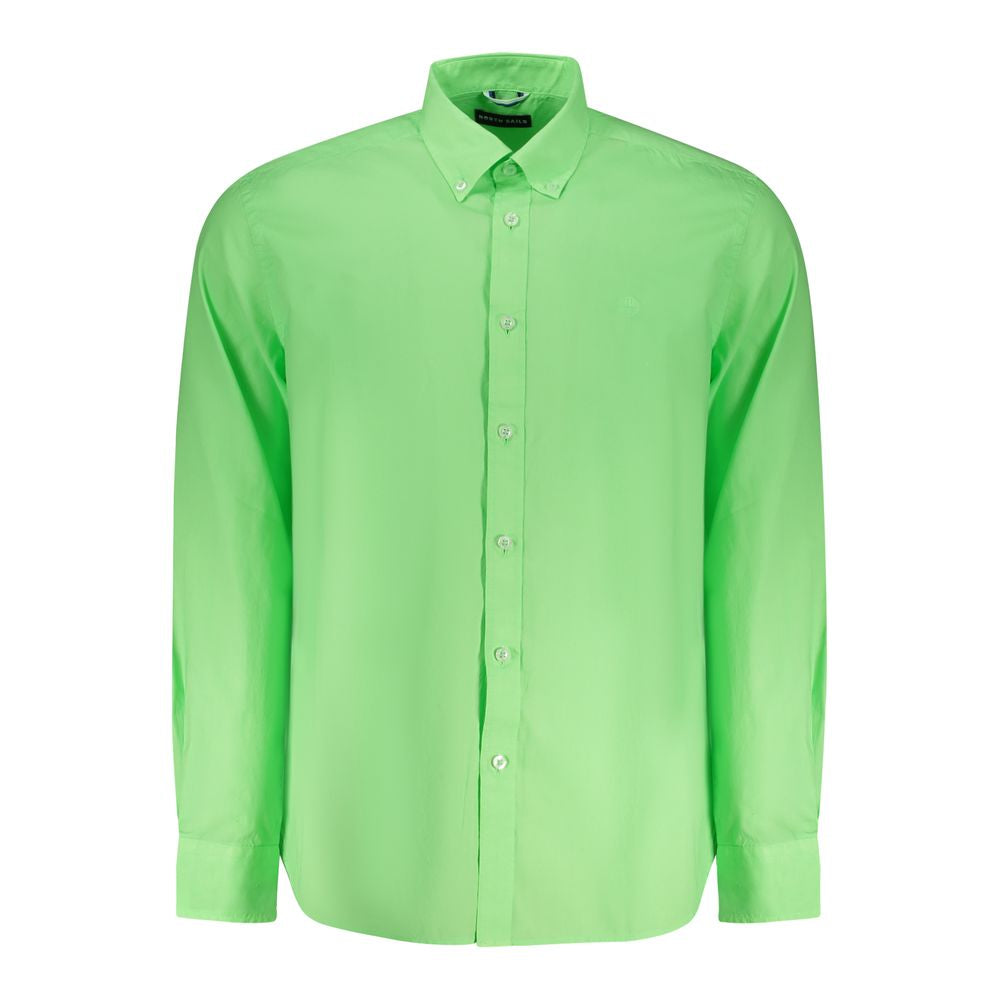 North Sails green cotton men's shirt with long sleeves and button-down collar, featuring iconic logo embroidery for stylish sophistication.