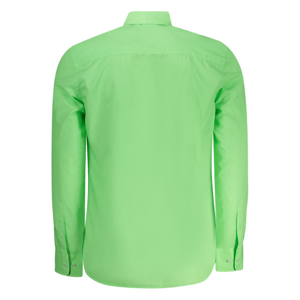 Back view of North Sails green cotton men's long sleeve shirt with button-down collar and logo embroidery.