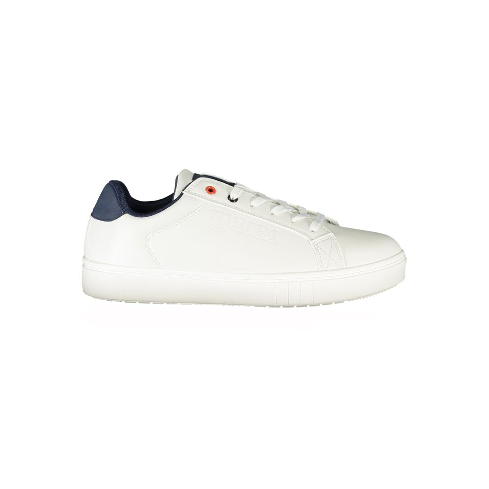 Mares white polyester sneaker with laces, contrast details, and logo print on the side.