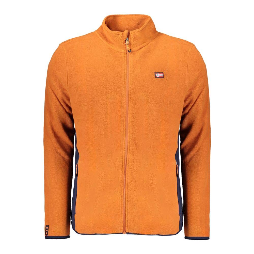 Norway 1963 orange polyester men's sweater with contrasting details and logo applique, perfect for modern trendsetters.