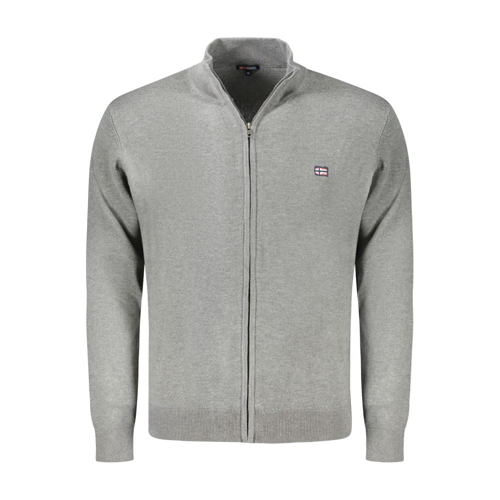 Norway 1963 gray polyester men's cardigan with zip front and logo, combining comfort and style for versatile wear.