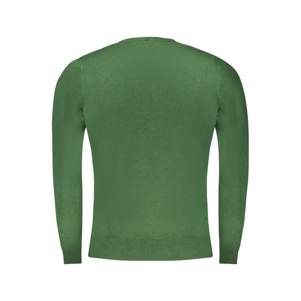 Cavalli Class Green Viscose Men Sweater, long-sleeved, with embroidery detail and logo, luxury and contemporary style
