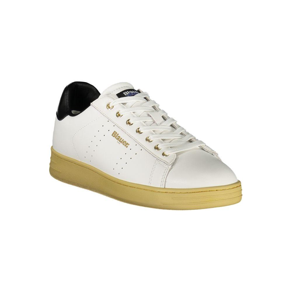 Blauer white leather men's sneaker with black details and beige sole, showcasing sophistication and comfort for the fashion-forward individual.