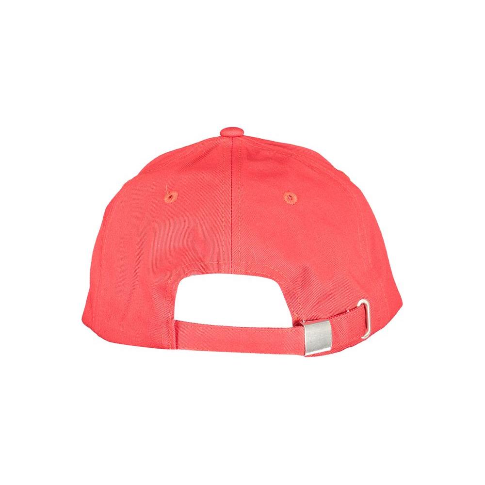 Back view of red Norway 1963 cotton hat with adjustable strap and embroidered logo.