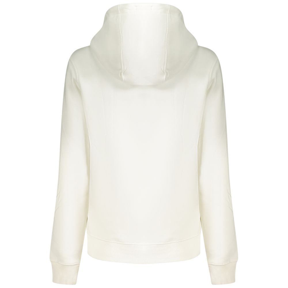 Back view of Tommy Hilfiger white cotton women's hooded sweater, showcases casual style and comfort.
