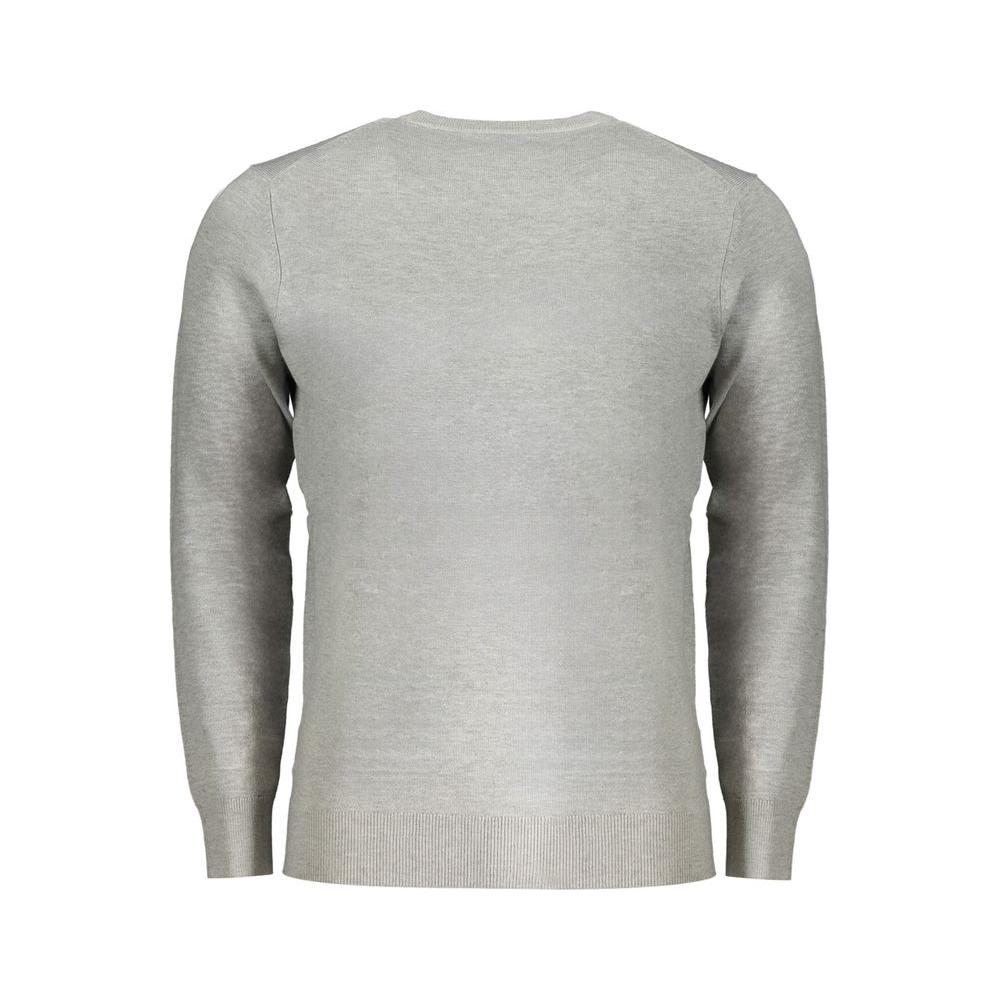 Gray polyester men's sweater by Norway 1963, featuring long sleeves and crew neck, with iconic embroidery for stylish sophistication.