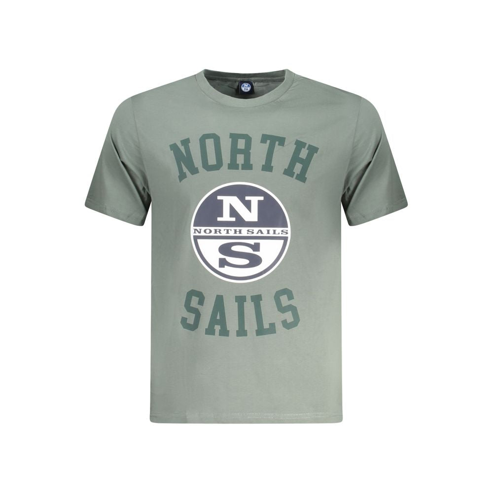 North Sails green cotton men's t-shirt with printed logo, showcasing nautical style and comfort in a short sleeve crew neck design.