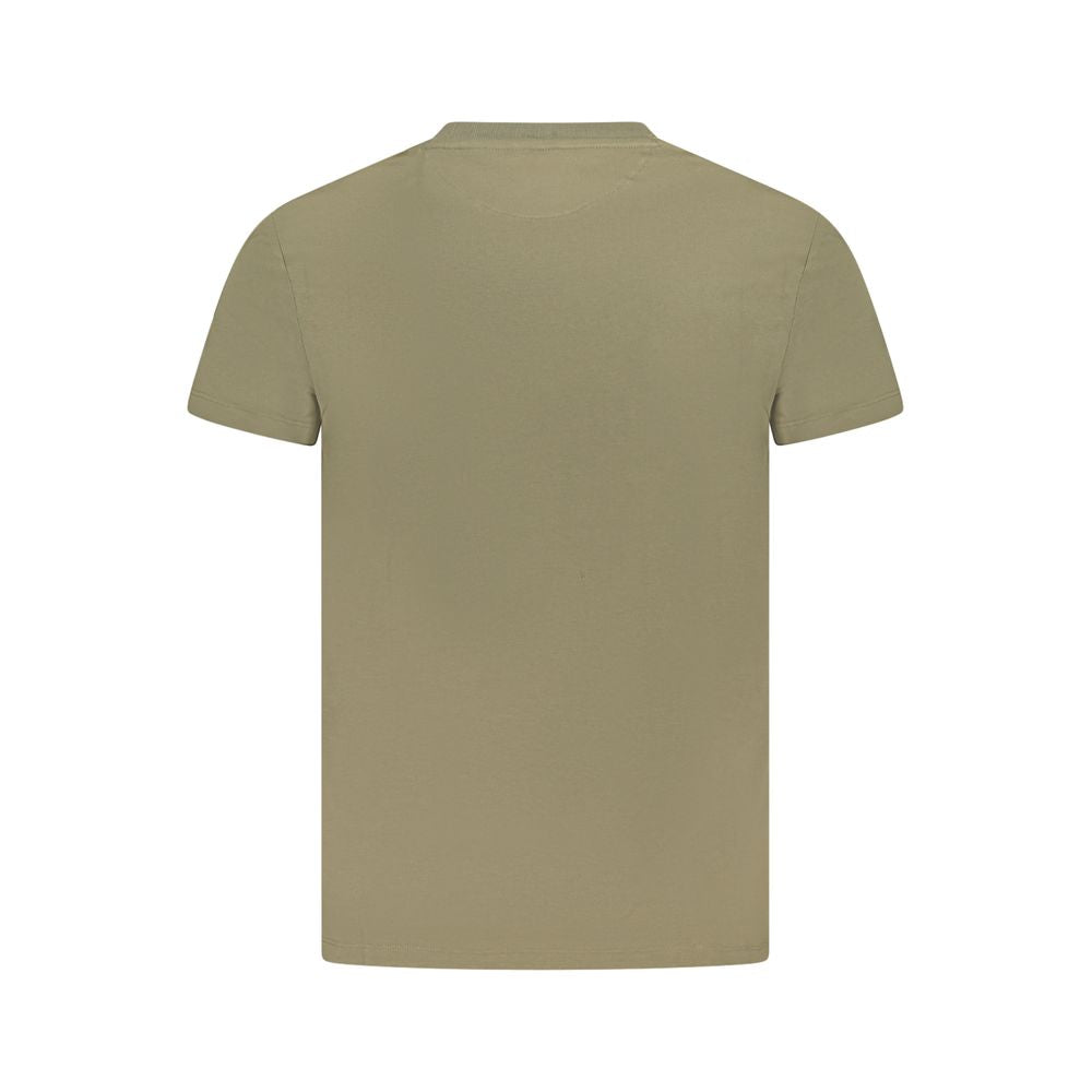 Back view of Timberland Green Cotton Men Shirt with crew neck and slim fit, featuring 100% cotton fabric for comfort and style.