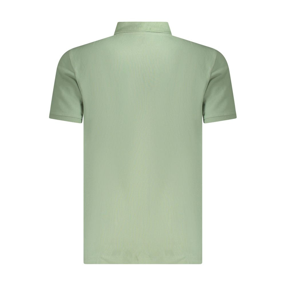 Rear view of Timberland green cotton men's polo shirt showcasing short sleeves and regular fit design.