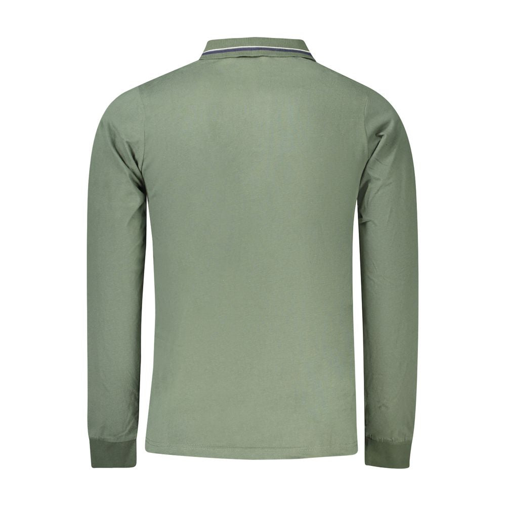 Back view of Norway 1963 Green Cotton Men Polo Shirt, long-sleeved with contrasting collar, showcasing casual luxury and durability.