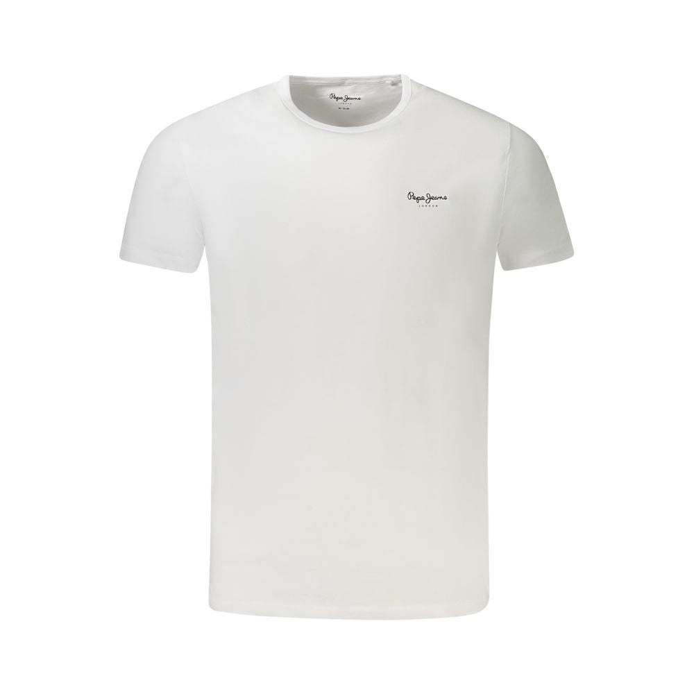 Pepe Jeans white cotton men's T-shirt with crew neck and logo, slim fit for stylish comfort and durability.