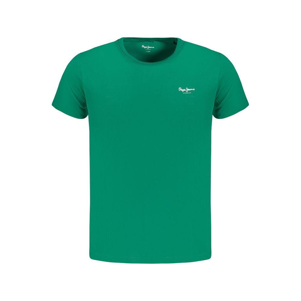 Pepe Jeans green cotton T-shirt, slim fit, crew neck, short sleeve with logo print made from 70% sustainable cotton.