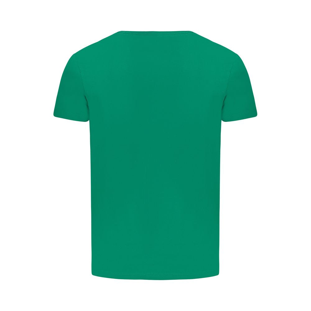 Pepe Jeans green cotton T-shirt with short sleeves, slim fit, crew neck, and logo print made from sustainable materials.
