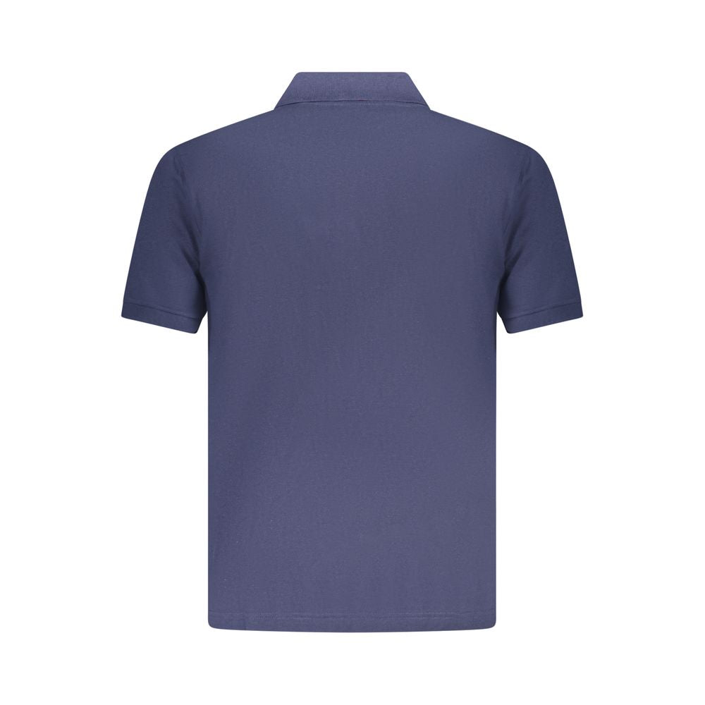 Back view of U.S. Grand Polo blue cotton men’s polo shirt showcasing classic design and short sleeve style.