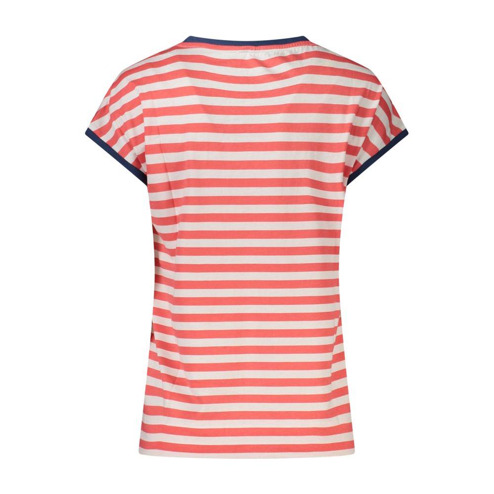 Back view of North Sails sleeveless red and white striped cotton t-shirt with crew neck and contrasting details.