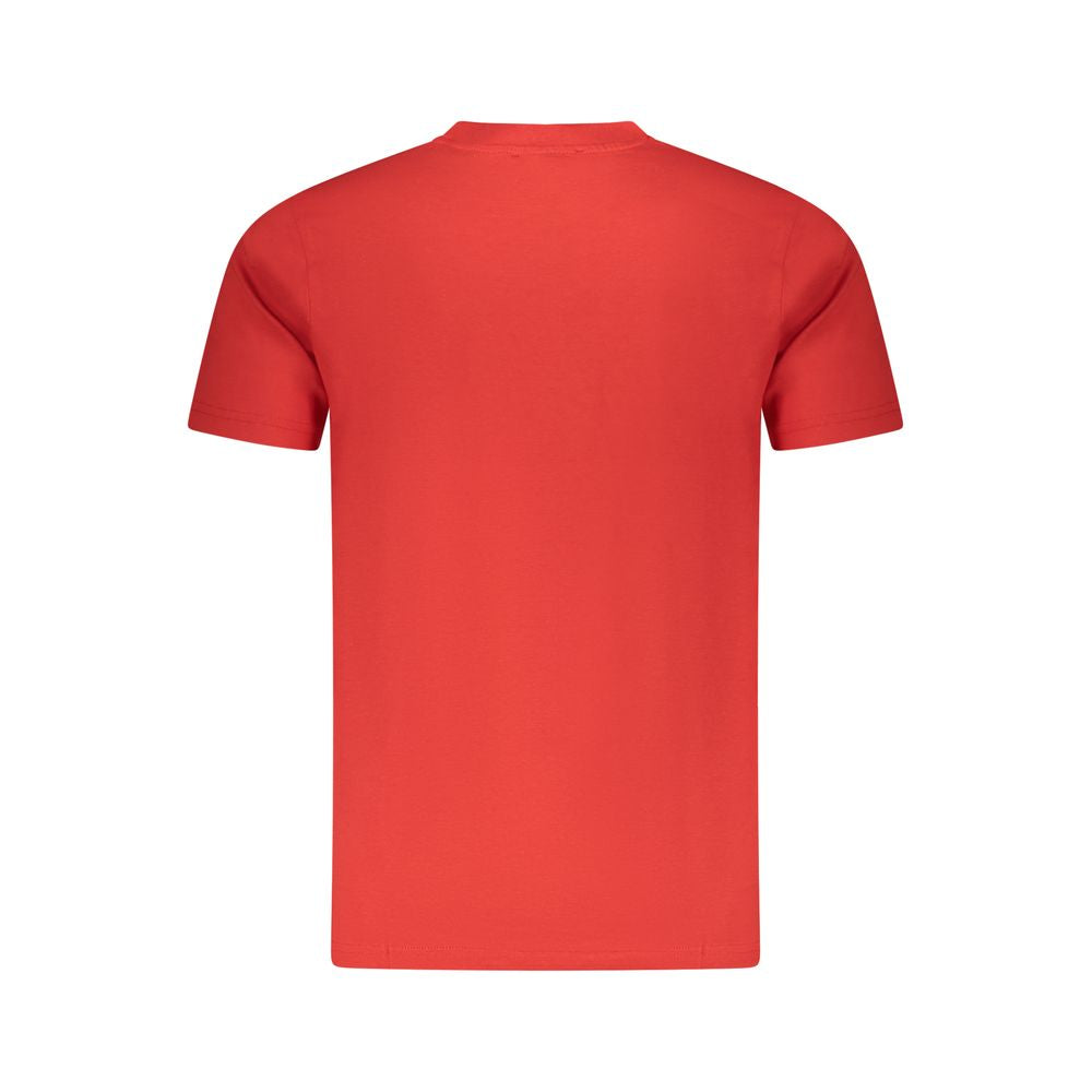 Back view of Cavalli Class red cotton men's T-shirt with short sleeves and crew neck design.