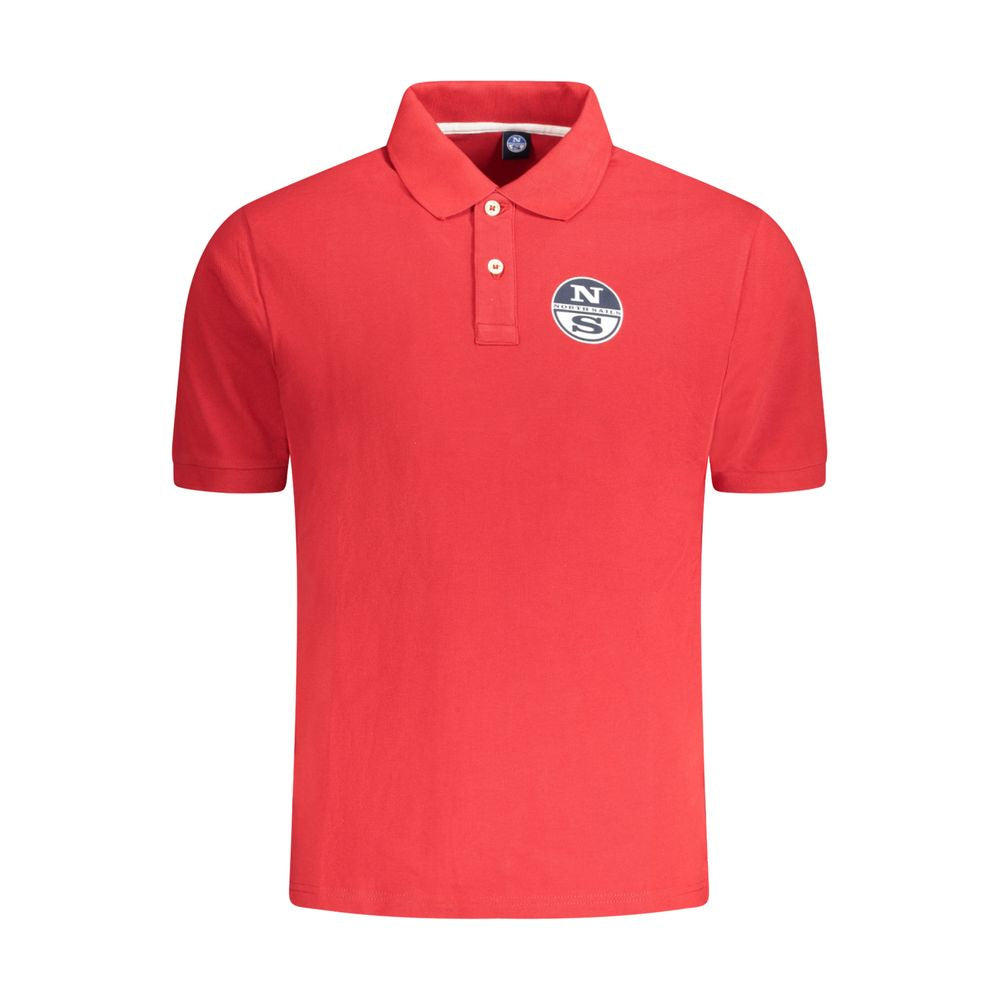North Sails red cotton men's polo shirt with logo, short sleeves, and two-button placket, offering a sophisticated and sporty look.